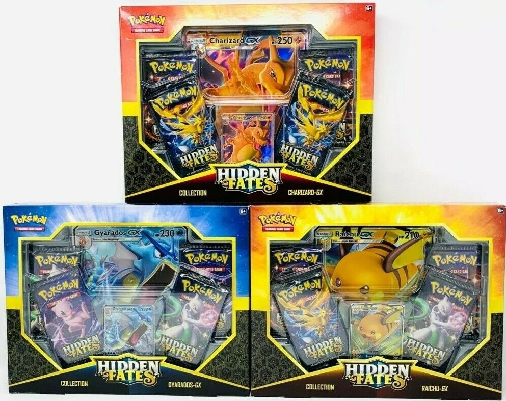 All 3 Boxes Pokemon Sm Hidden Fates Boxes Charizard Gyarados