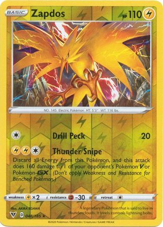 Zapdos 48 3 Vivid Voltage Reverse Holo Rare Pokemon Card Near Mint Tcg