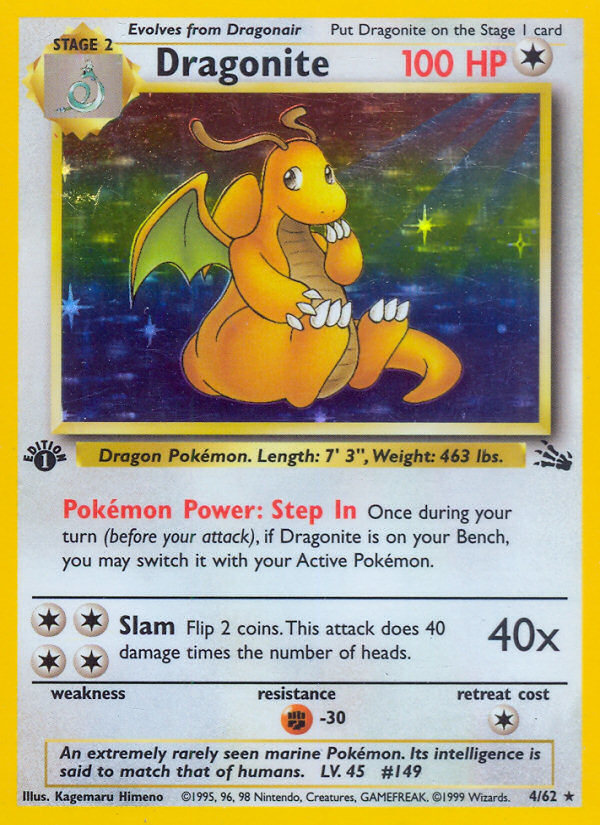 Dragonite 4/62 Fossil Set 1st Edition Holo Rare Pokemon Card NEAR MINT TCG