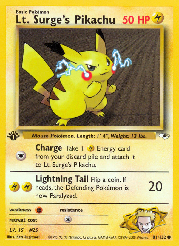Lt. Surge's Pikachu 81/132 Gym Heroes Unlimited Common Pokemon Card