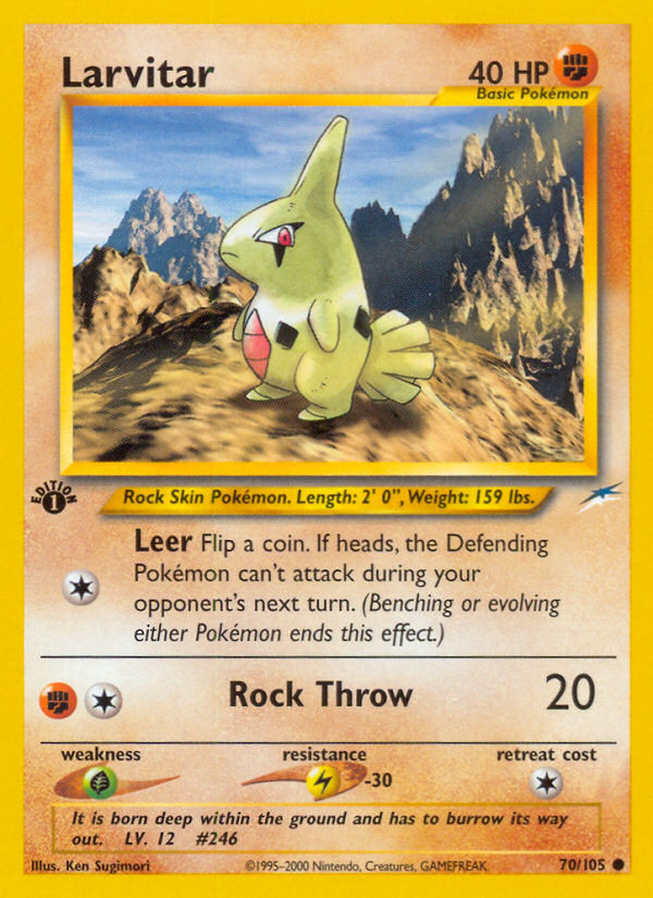 Larvitar 70/105 Neo Destiny 1st Edition Common Pokemon Card NEAR MINT TCG