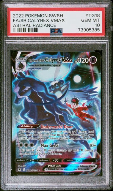 PSA 10 GEM MINT SHADOW RIDER CALYREX VMAX ASTRAL RADIANCE TG18