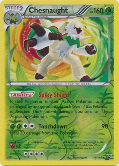 Chesnaught 14 146 Xy Base Set Reverse Holo Rare Pokemon Card Near Mint Tcg