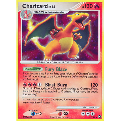 Charizard 3/132 - Diamond & Pearl Secret Wonders Holo Rare - Pokemon Card Near Mint TCG