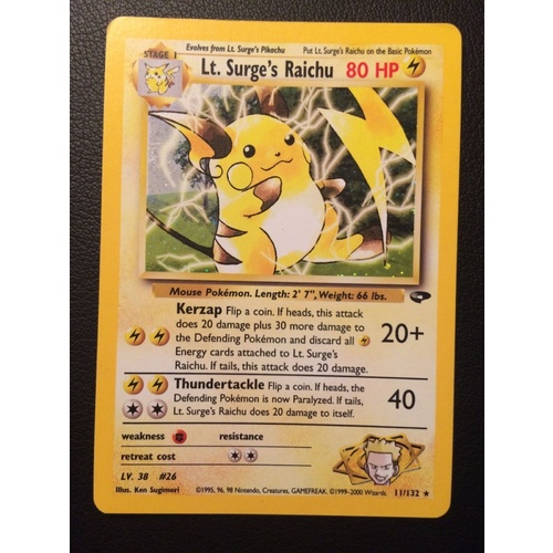 Lt. Surge's Raichu 11/132 Gym Challenge Rare Holo Pokemon Card NEAR MINT TCG