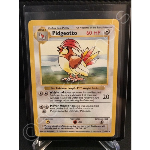 Pidgeotto 22/102 Rare SHADOWLESS Pokemon Card Original Base Set NEAR MINT