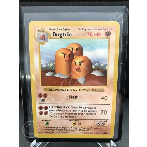 Dugtrio 19/102 SHADOWLESS Original Base Set Rare NEAR MINT Pokemon Card TCG