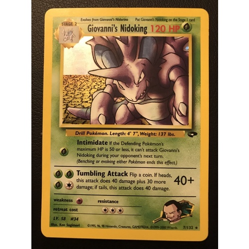 Giovanni's Nidoking 7/132 Gym Challenge Rare Holo Pokemon Card NEAR MINT TCG