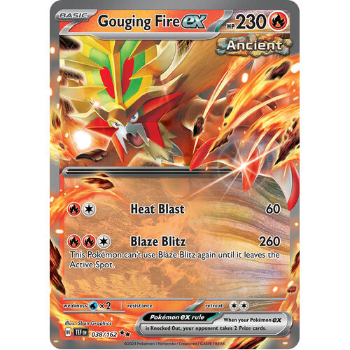 Gouging Fire ex 038/162 Scarlet and Violet Temporal Forces Ultra Holo Rare Pokemon Card NEAR MINT TCG