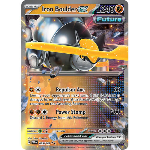 Iron Boulder ex 099/162 Scarlet and Violet Temporal Forces Ultra Rare Pokemon Card NEAR MINT TCG