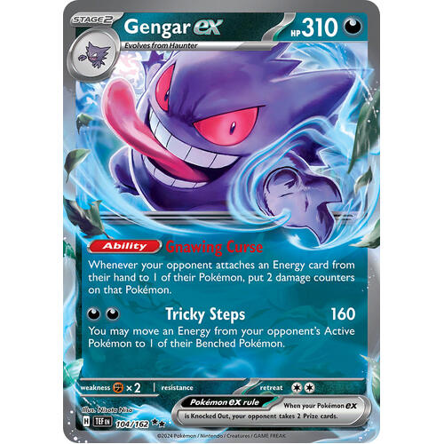 Gengar ex 104/162 Scarlet and Violet Temporal Forces Ultra Holo Rare Pokemon Card NEAR MINT TCG