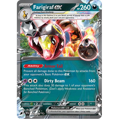 Farigiraf ex 108/162 Scarlet and Violet Temporal Forces Ultra Holo Rare Pokemon Card NEAR MINT TCG