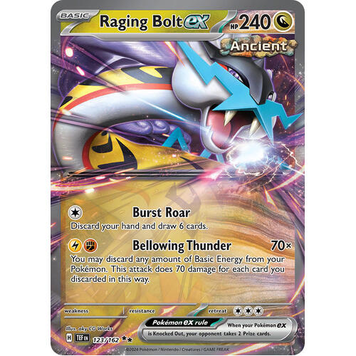 Raging Bolt ex 123/162 Scarlet and Violet Temporal Forces Ultra Holo Rare Pokemon Card NEAR MINT TCG