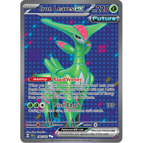 Iron Leaves ex 186/162 Scarlet and Violet Temporal Forces Full Art Ultra Holo Rare Pokemon Card NEAR MINT TCG