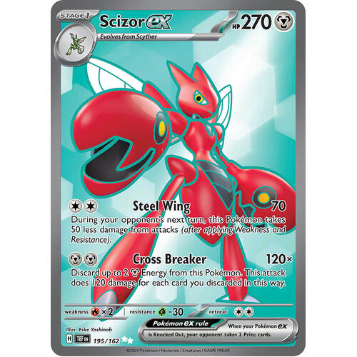 Scizor ex 195/162 Scarlet and Violet Temporal Forces Full Art Ultra Holo Rare Pokemon Card NEAR MINT TCG