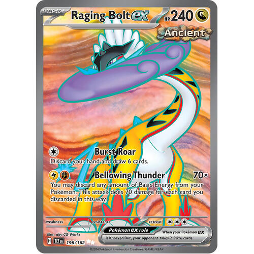 Raging Bolt ex 196/162 Scarlet and Violet Temporal Forces Full Art Ultra Holo Rare Pokemon Card NEAR MINT TCG