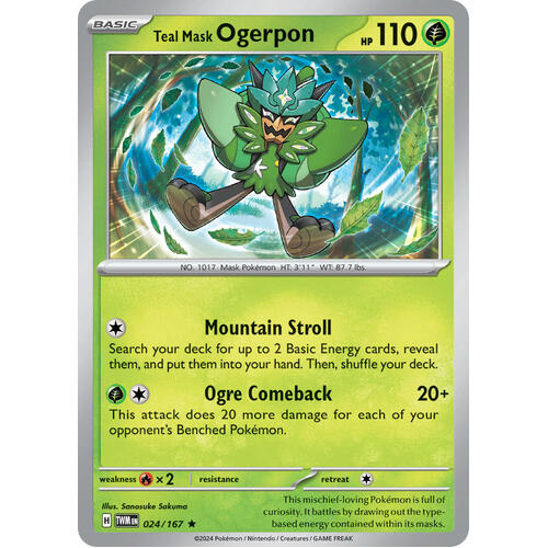 Teal Mask Ogerpon 024/167 SV Twilight Masquerade Uncommon Pokemon Card NEAR MINT TCG