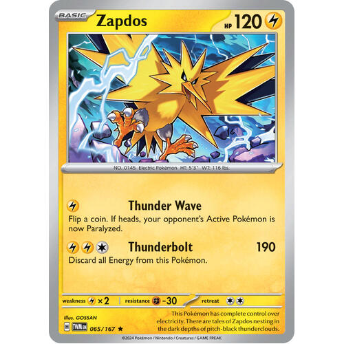 Zapdos 065/167 SV Twilight Masquerade Holo Rare Pokemon Card NEAR MINT TCG