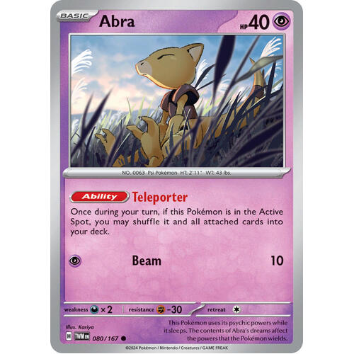 Abra 080/167 SV Twilight Masquerade Common Pokemon Card NEAR MINT TCG