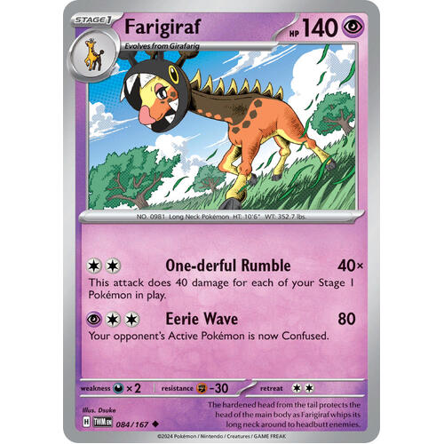 Farigiraf 084/167 SV Twilight Masquerade Uncommon Pokemon Card NEAR MINT TCG