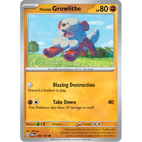 Hisuian Growlithe 099/167 SV Twilight Masquerade Common Pokemon Card NEAR MINT TCG