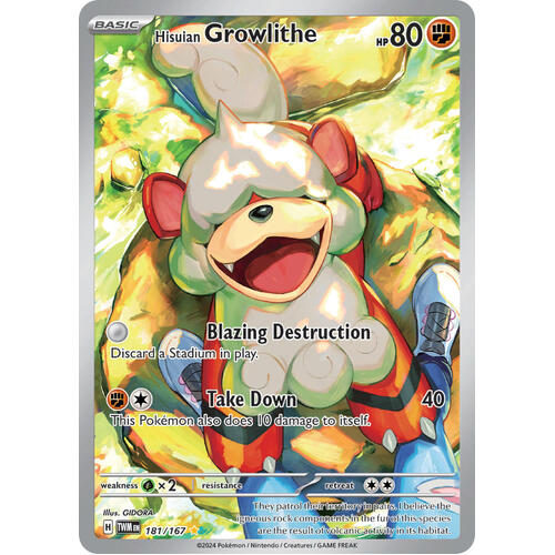 Hisuian Growlithe 181/167 SV Twilight Masquerade Illustration Rare Holo Pokemon Card NEAR MINT TCG