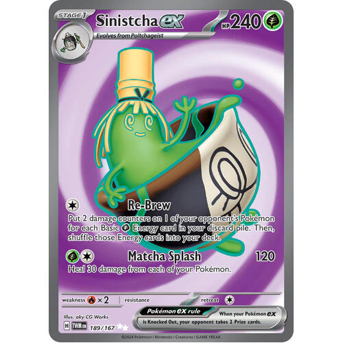 Sinistcha EX 189/167 SV Twilight Masquerade Full Art Holo Ultra Rare Pokemon Card NEAR MINT TCG