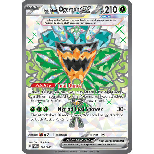 Teal Mask Ogerpon EX 190/167 SV Twilight Masquerade Full Art Holo Ultra Rare Pokemon Card NEAR MINT TCG