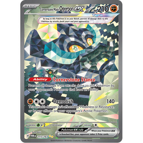 Cornerstone Mask Ogerpon EX 215/167 SV Twilight Masquerade Special Illustration Rare Holo Pokemon Card NEAR MINT TCG