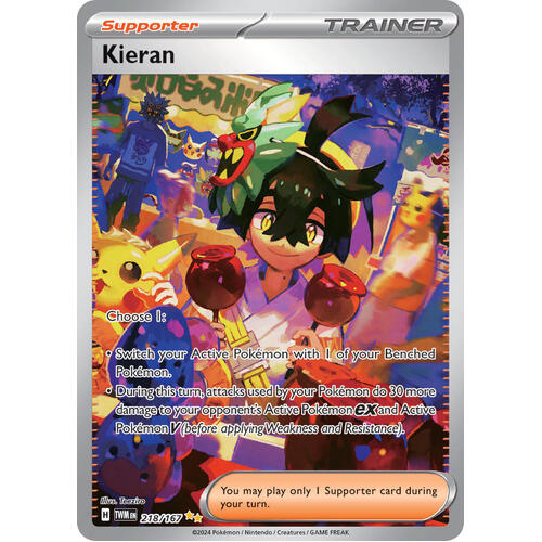 Kieran 218/167 SV Twilight Masquerade Special Illustration Rare Holo Pokemon Card NEAR MINT TCG