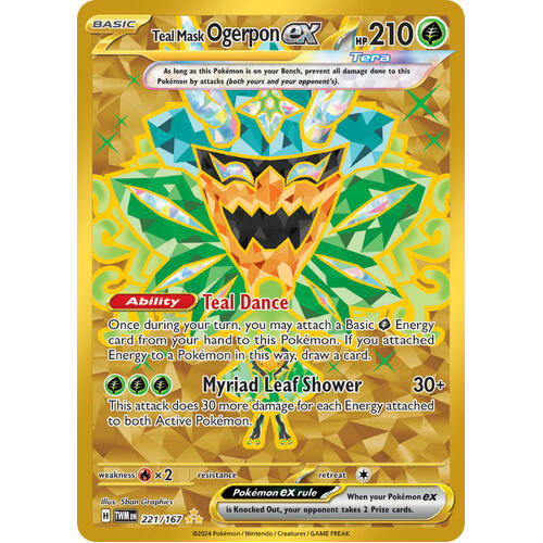 Teal Mask Ogerpon EX 221/167 SV Twilight Masquerade Full Art Gold Secret Rare Holo Pokemon Card NEAR MINT TCG