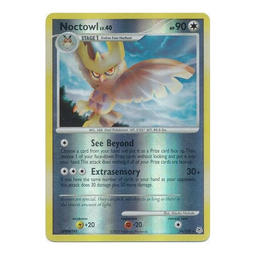 Noctowl 34/130 DP Base Set Reverse Holo Rare Pokemon Card NEAR MINT TCG