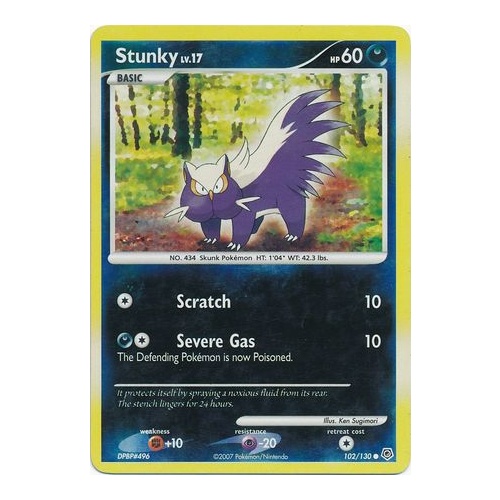 Stunky 102/130 DP Base Set Reverse Holo Common Pokemon Card NEAR MINT TCG