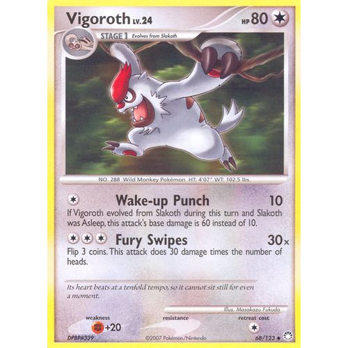 Vigoroth 68/123 DP Mysterious Treasures Uncommon Pokemon Card NEAR MINT TCG