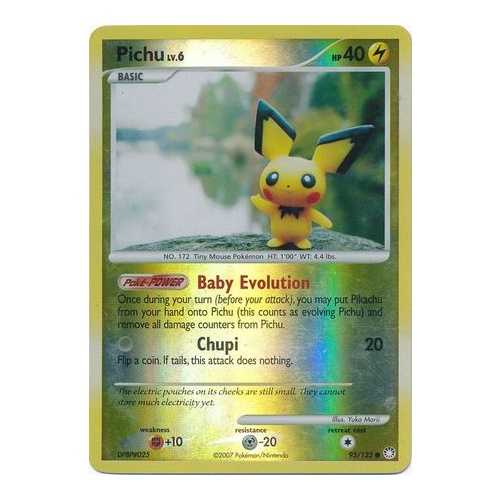 Pichu 93/123 DP Mysterious Treasures Reverse Holo Common Pokemon Card NEAR MINT TCG