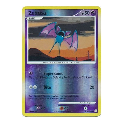 Zubat 108/123 DP Mysterious Treasures Reverse Holo Common Pokemon Card NEAR MINT TCG