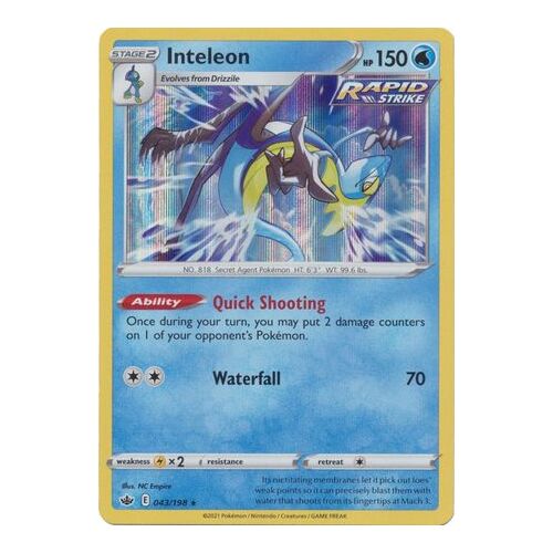 Inteleon 43/198 SWSH Chilling Reign Holo Rare Pokemon Card NEAR MINT TCG