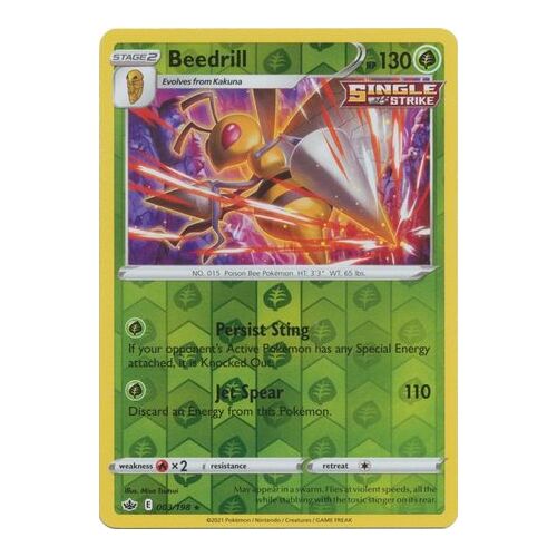 Beedrill 3/198 SWSH Chilling Reign Reverse Holo Rare Pokemon Card NEAR MINT TCG