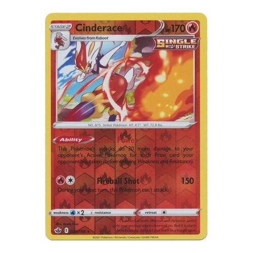 Cinderace 28/198 SWSH Chilling Reign Reverse Holo Rare Pokemon Card NEAR MINT TCG