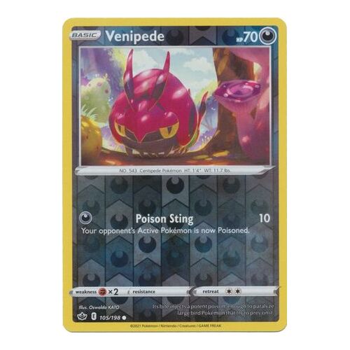 Venipede 105/198 SWSH Chilling Reign Reverse Holo Common Pokemon Card NEAR MINT TCG