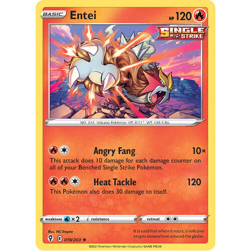 Entei 19/203 SWSH Evolving Skies Holo Rare Pokemon Card NEAR MINT TCG