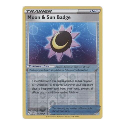 Moon & Sun Badge 151/203 SWSH Evolving Skies Reverse Holo Uncommon Trainer Pokemon Card NEAR MINT TCG