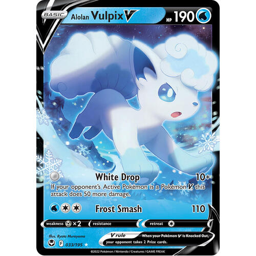 Alolan Vulpix V 033/195 SWSH Silver Tempest Holo Ultra Rare Pokemon Card NEAR MINT TCG